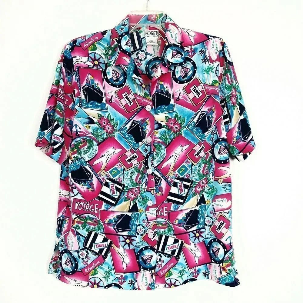 Vintage Pink Travel Vacation Themed Hawaiian Shirt
